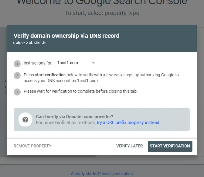 Google Search Console einrichten - Domain verifizieren