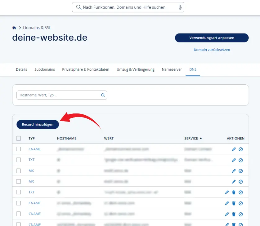 Google Search Console einrichten - DNS record bei Hoster einrichten (Beispiel IONOS)