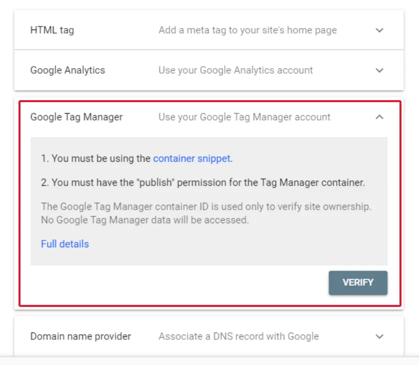 url prefix property google tag manager verifizierung